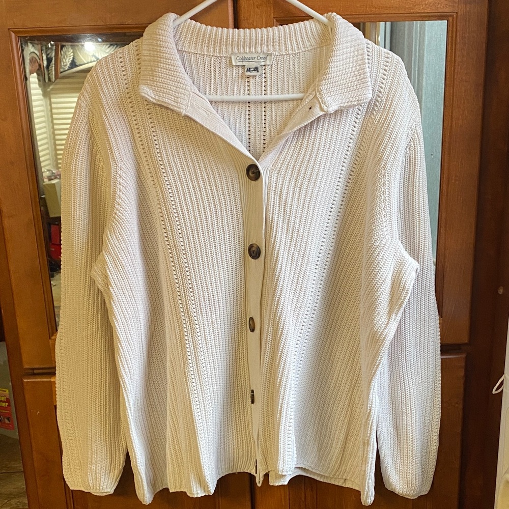 Coldwater Creek 1X Chunky Cream Oversized Knit Sweater Fall  Cozy
